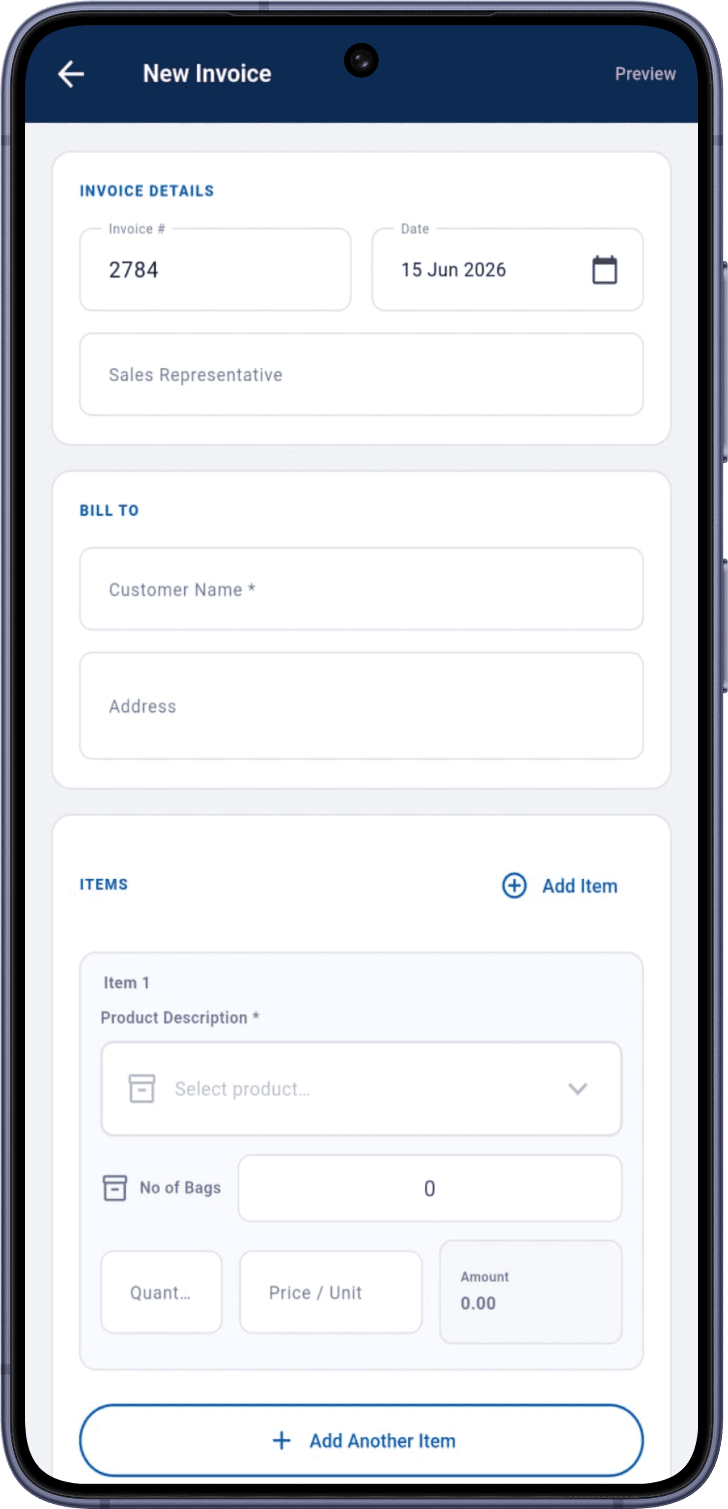 MilkSage invoice screen on a phone